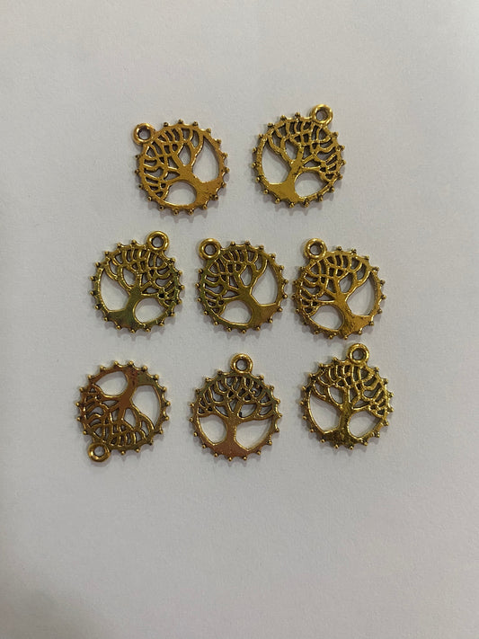 Mini dijes dorados del árbol de la vida 1,5 cm de diámetro (8 unidades)