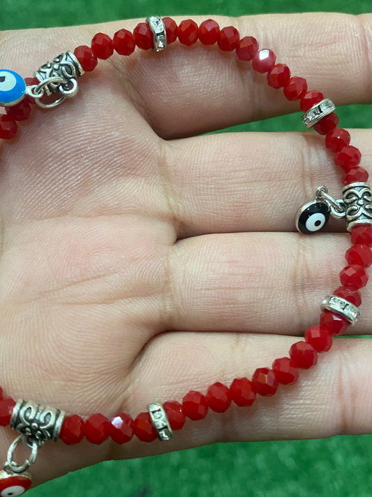 Pack de 3 pulseras rojas con ojos turcos elásticas