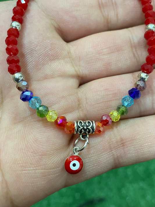 Pack de pulseras rojas elásticas con los 7 chakras y ojo turco