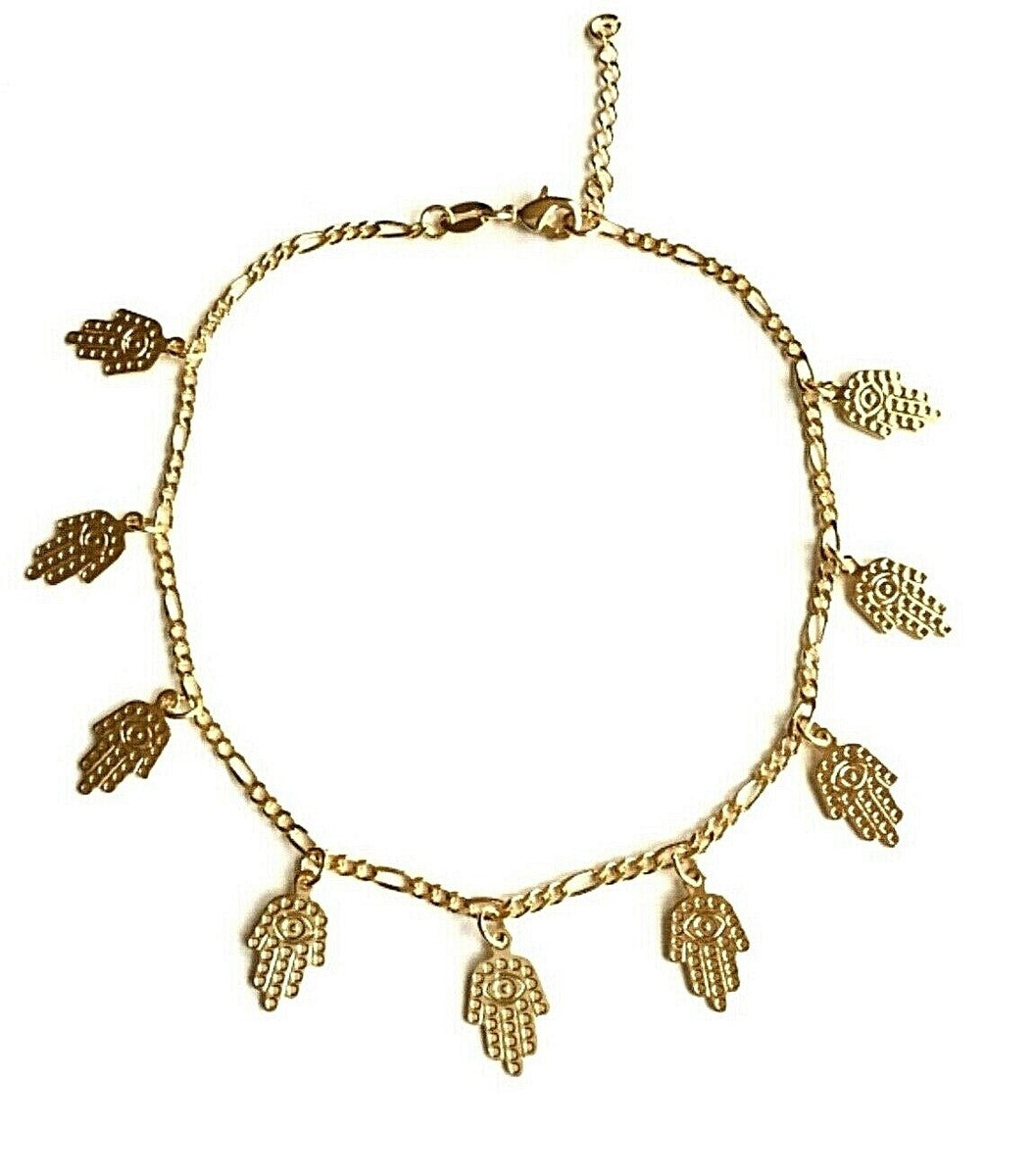 Collar de cobre bañado en oro con dijes de mano de Fátima