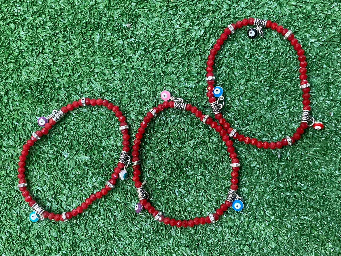 Pack de 3 pulseras rojas con ojos turcos elásticas