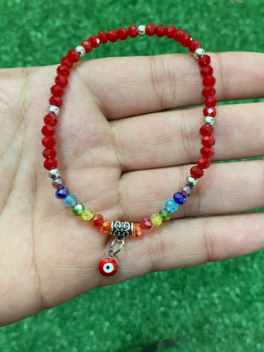 Pack de pulseras rojas elásticas con los 7 chakras y ojo turco