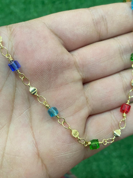 Collar con cristales de colores de cobre con baño en oro