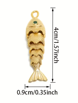Colgante Charm de Pescado Dorado 18K con Circonita
